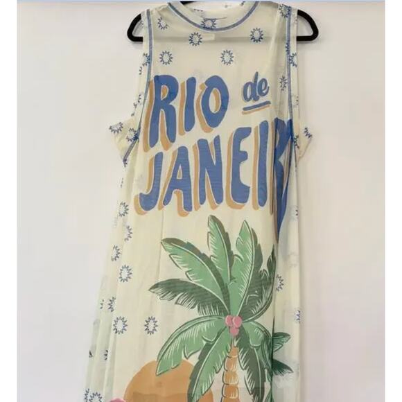 Farm Rio Womens Rio De Janeiro Graphic Mesh Midi Dress Multicolor Size S NEW - Picture 3 of 8